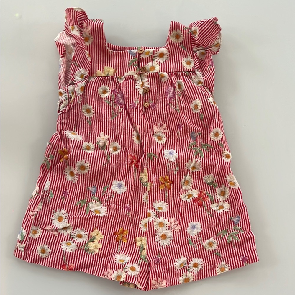 Zara Red Striped Floral Romper